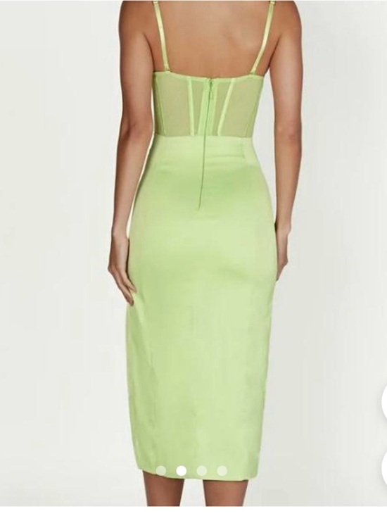 Meshki Neon Lime Strapless Bustier Midi Dress with Chain Straps